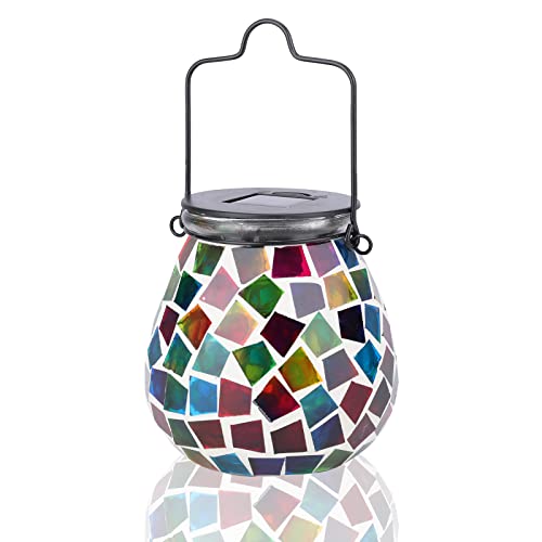 Afirst Mosaic Solar Lanterns Outdoor - Glass Hanging Solar Lights Hollow Out Waterproof Table Lamp Outdoor Decorative for Garden, Patio, Holiday Party Outdoor Decoration - style: Cube