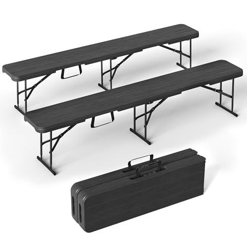 VSOAEIL 6 Foot Folding Bench, Portable Plastic Folding Bench Seat, Foldable Seat for Indoor Outdoor Picnic Camping Dining, Soccer Garden Multipurpose Entertaining Activities, Black, 2 Pack - color: Black, size: 2 Pack