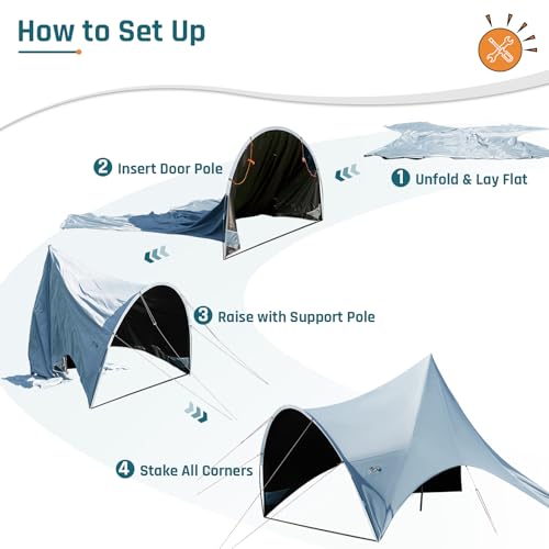 Blackout Camping Canopy Waterproof Tent Tarp with Poles Sun Shade Shelter for Outdoor Camping Backyard Picnic, Included Guy Lines & Luminous Tent Stakes, Gray