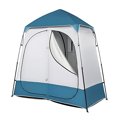 Portable Pop Up Shower Privacy Tent,Lightweight Double Toilet Shower Tents,Changing Room Dressing Tent,Waterproof Camping Shower Tents,with Carry Bag,for Picnic Beach Hiking Fishing (Blue & White) - color: Blue & White