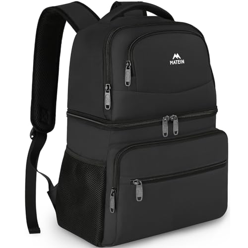MATEIN Cooler Backpack, 26 Cans Insulated Lunch Backpack for Men Women, Leakproof Double Layer Lunch Cooler Bag Lightweight Soft Lunch Backpack with Cooler Compartment, Beach Camping Hiking Beer Gifts - color: Black, size: 26 Cans