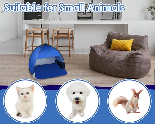 Mini Tent for Pets Small Dog Tent for Beach Portable Pop Up Sun Shade Shelter with Phone Compartment for Puppy and Large Cats Small Animals Sun Canopy for Camping and Outdoor - style: blue
