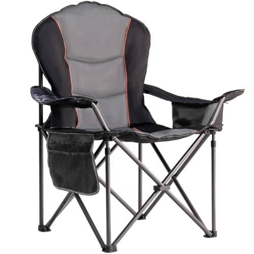 Large Camping Chair with Side Table Heavy Duty 500LBS - Folding Outdoor Chair with Cooler Bag (Black & Gray, 1 PCS) - color: Black & Gray, size: 1 PCS