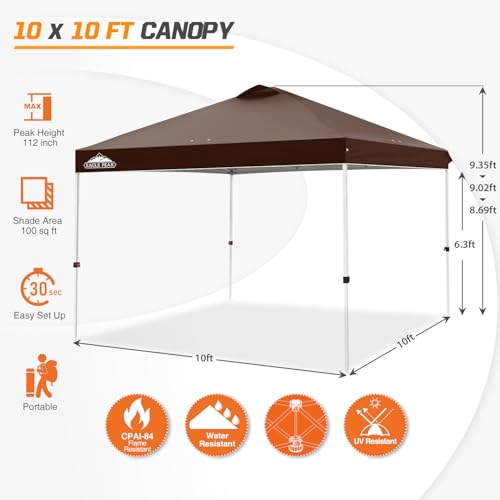 EAGLE PEAK Pop Up Canopy Tent with Wheeled Carry Bag, 8 Stakes, 4 Ropes, 4 Weight Bags, Easy Set Up Tent Canopy, 10x10 ft, 100sqft of Shade, Brown - color: Brown, size: 10x10