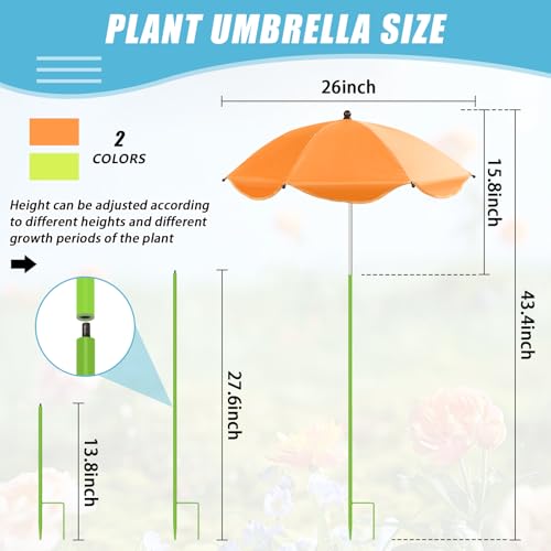 Axcoix 2 Pack Upgraded Plant Umbrellas for Outdoor Plants, 26" Larger Garden Plant Umbrella Shade with Adjustable Angle, 43.4" Higher Sun Shade for Plants, Potted Plant, Garden Beds (Green, Orange) - color: 2 Pack-1Green 1Orange
