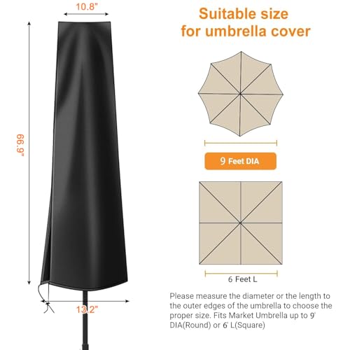 OKPOW Umbrella Covers for Outdoor Umbrellas - Small Patio Umbrella Cover for 6 ft to 9 ft Outdoor Table Umbrella - Waterproof Windproof Anti-UV Garden Parasol Covers, Black - color: Black