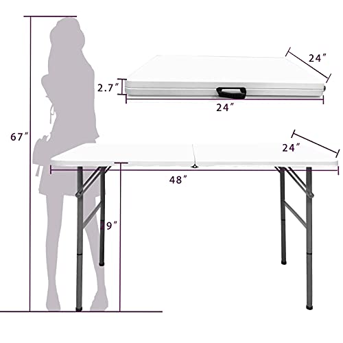 4 FT Folding Table, Plastic Portable Tables for Dining Parties Card Picnic Camping, Granite White - size: 4FT