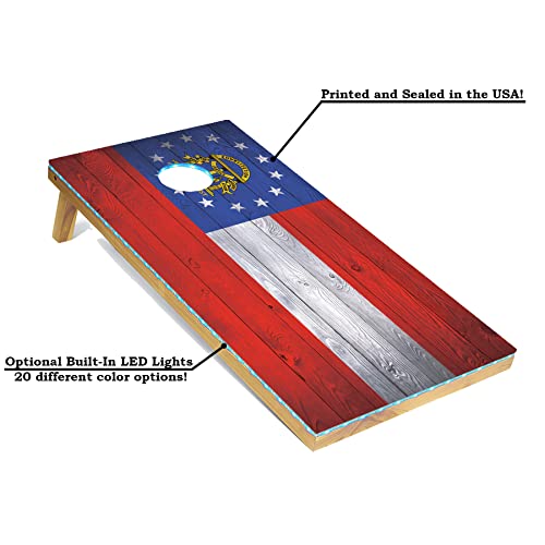 Tailgating Pros Regulation Cornhole Boards Flag Set - Includes 8 Bean Bags, Carrying Cases, and 4'x2' Corn Hole Toss Game w/Ring Light - color: Georgia Flag