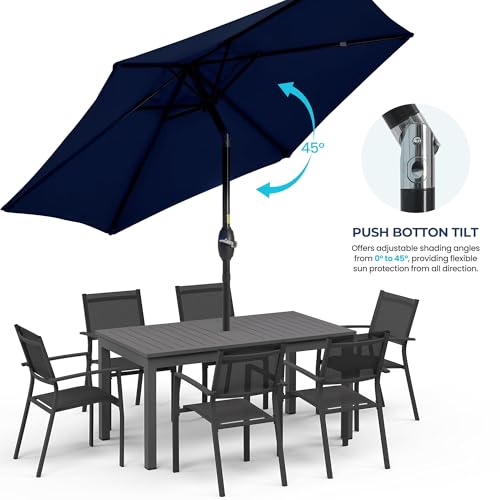 SUNVIVI OUTDOOR 7.5' Outdoor Patio Umbrella, Patio Umbrella, Market Umbrella, Aluminum Pole Umbrella with Push Button Tilt and Crank, 6 Ribs, Polyester Canopy, Navy Blue