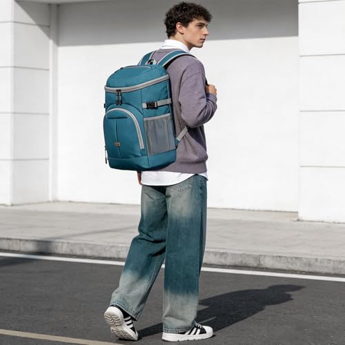 Pritent Cooler Backpack for Men Women Insulated Waterproof Backpack Cooler Leak Proof Cooler Bag Lightweight Lunch Backpack for Camping Beach Travel Picnic - color: Leather Blue, size: 45 Cans