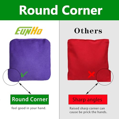 EunHo Cornhole Bags Set of 8 Regulation Size & Weight Corn Hole Bean Bags Official Professional All Weather for Tossing Game with Carry Case - color: Black/Purple