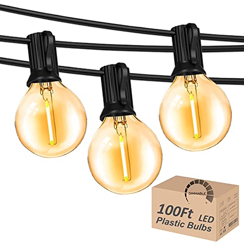 DAMAING Outdoor 100FT Globe String Lights with 52 Dimmable G40 Shatterproof LED Bulbs,Waterproof Connectable Patio Light for Backyard Hanging Lights,2700K Warm Glow - color: Black G40 Bulbs, size: 100 Feet