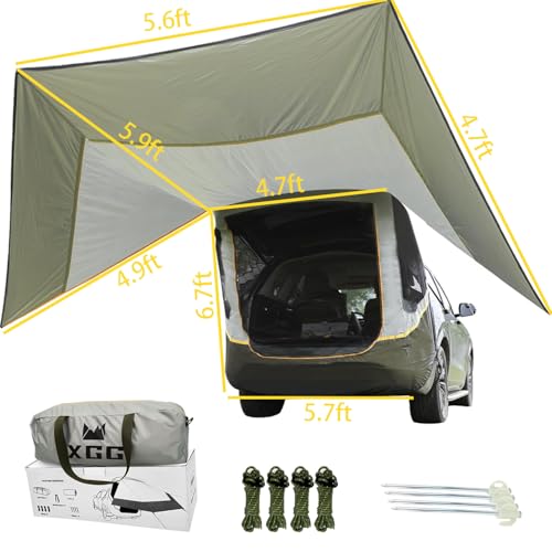 SUV Tent Car Awning, UPF 50++ with Portable Waterproof Storage Bag, Tear-Resistant, Large Space, Good Vision, Smooth Ventilation, Suitable for Outdoor Beach Camping Auto Canopy Shade… - color: Dark Green