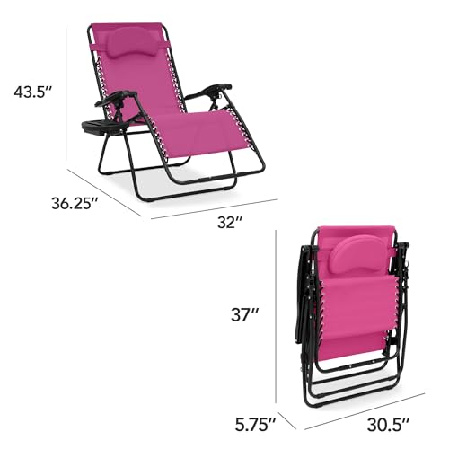 Best Choice Products Oversized Zero Gravity Chair, Folding Outdoor Patio Lounge Recliner w/Cup Holder Accessory Tray, Pillow - Hot Pink/Black - color: Hot Pink/Black