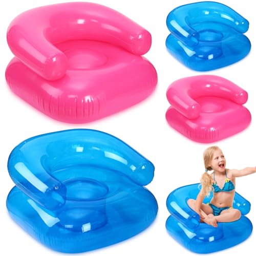 4 Pcs 28 Inch Kids Inflatable Chairs Blow up Chairs Inflatable Furniture Novelty Blow up Couch Seat Waterproof PVC Air Sofa Couch for Kids Beach 90s Party Camping, Picnics Party Supplies - color: Blue, Pink