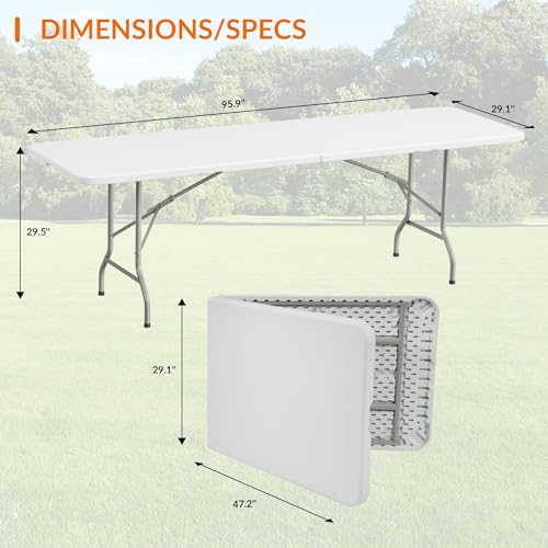Elevon 8 Feet Heavy Duty Folding Table with Adjustable Height, Fold-in-Half Portable Table for Indoor Outdoor Use - Camping, Picnic, Party, Wedding, Dining, Utility Table - size: 8 feet, style: Without Chair