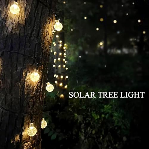 Flechllary 2-Pack 100 LED Solar String Lights for Outsdie, 46FT Crystal Globe Lights with 8 Modes, Solar Christmas Lights Outdoor Waterproof for Garden Tree Patio Party Christmas Decorations