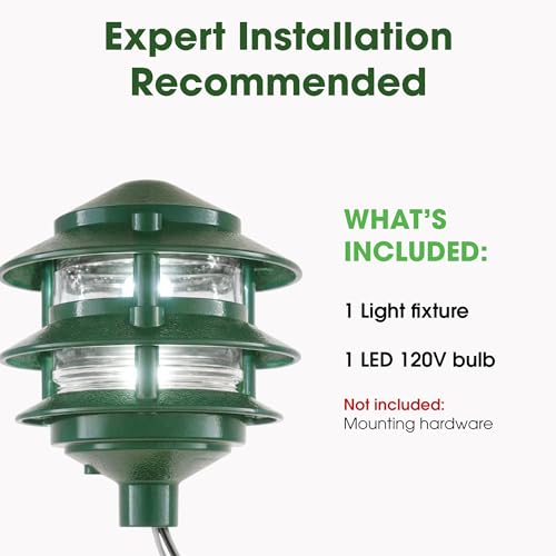 Greenfield Weatherproof Line-Voltage (120V) 3-Tier LED Outdoor Pathway Light – Permanent Outside Light for Walkway, Driveway & Landscaping – Professional Grade & Made in USA – Green - color: Green