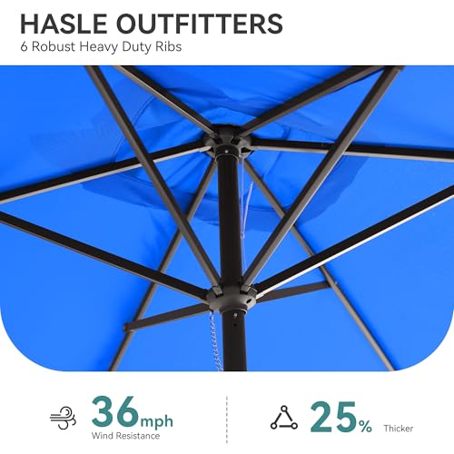HASLE OUTFITTERS Rectangular Patio Umbrella, 6.5 x 10 ft Rectangle Table Umbrellas w/Heavy Duty Ribs, Effortless Crank and Push Button Tilt, Wind Resistant Sun Umbrella for Outdoor Patio, Blue - color: Blue