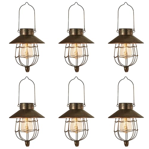 YAKii 6 Pack Solar Lantern Hanging Waterproof Outdoor Metal Solar Lamp with Warm White Light Decorate for Yard Garden Pathway Patio Porch (Antique Copper) - style: Copper-6 pack