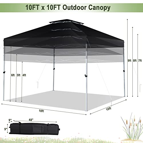 Tangkula 10x10 Ft Pop Up Canopy, Easy Set-up Outdoor Canopy with Center Lock, Wheeled Carry Bag, Double Vented Roof, 8 Stakes, 4 Ropes, Portable Folding Instant Tent Shelter for Camping (Black)
