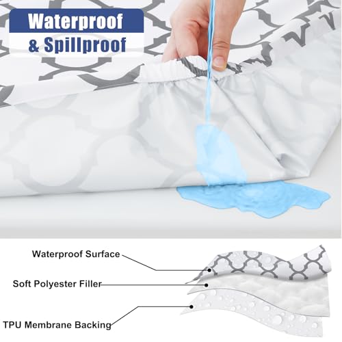 Smiry 2 Pack Rectangle Table Cloth 4 Foot, Waterproof Elastic Fitted Tablecloths, Windproof Washable Polyester Table Cover for Picnic, Camping, Outdoor (Grey, 30"x48") - color: Grey, size: 30"x48"