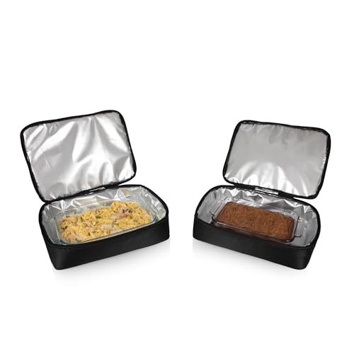 PICNIC TIME Double Decker Casserole Tote, 2-Layer Potluck Casserole Carrier, Insulated Thermal Food Carrier, Insulated Casserole Carrier, (Black) - color: Double Decker - Black