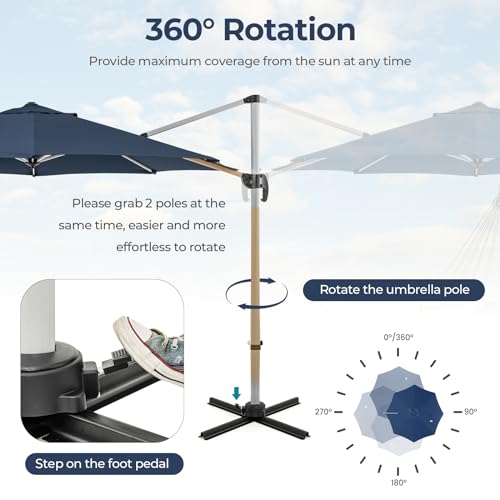Cantilever Patio Umbrella Aluminum Offset Umbrella with 360-Degree Rotation & Adjustable Tilt, Large Patio Offset Umbrella for Garden, Pool, Backyard & Deck - color: Navy Blue, size: 11ft