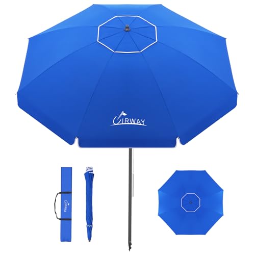 UIRWAY 8.5FT Beach Umbrella, Heavy Duty Windproof Beach Umbrella with Sand Anchor & Tilt Sun Shelter, Sun Protection Portable Beach Umbrellas with Carrying Bag for Beach, Patio Garden Outdoor
