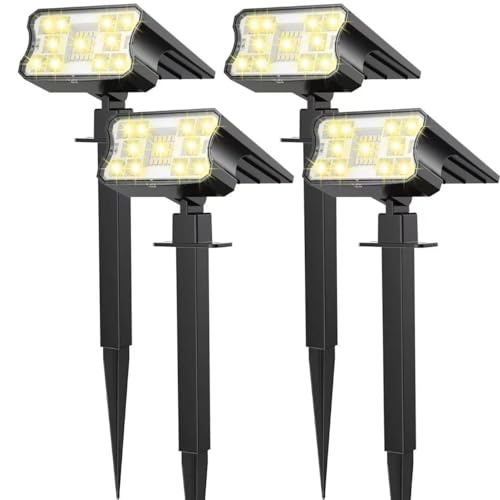 HGGH Solar Lights Outdoor Waterproof IP67, 60 LED 3 Lighting Modes Solar Spot Lights Outdoor for Yard Garden Pathway Landscape, Auto On/Off, Function 2 in 1(Warm White, 4 Pack) - color: Warm White