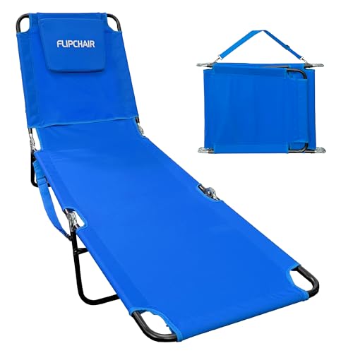 EASYGO Products Pool Chair Chaise Lounge 2 Legs Support Polyester Material Reclining Backrest Head Rest Pillow Great for Beach, Home, Backyard, Outdoor, Patio, Pool, Camping, Lawn or Deck Color TAN - color: Ecochair-blue