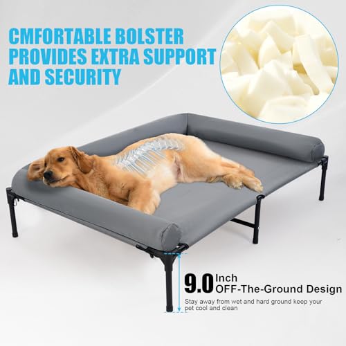 42'' Outdoor Elevated Dog Bed with Pillow, Raised Dogs Bed with Six Support Feet, Breathable Cooling Dog Cot Beds Mediu with 4 Ice Pack(Large)