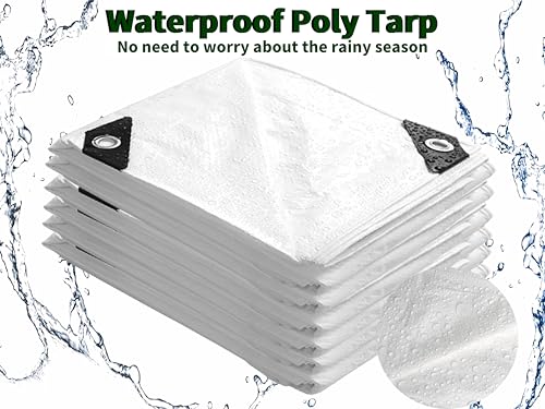 TARPAL 8x10 Feet White Tarp Waterproof Lightweight tarps Multipurpose Protective Cover All Purpose Poly Tarps Cover for Firewood Outdoor Furniture etc - color: White, size: 8x10 Feet-Finished size