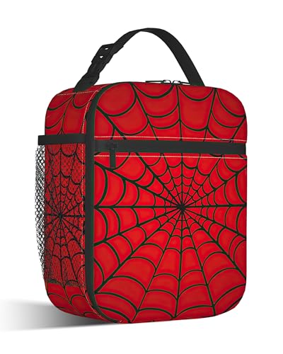 Red Spider Web Lunch Bag for Kids,Gothic Halloween Insulated Lunch Box for Women, Large Capacity with Mutiple Pockets Gilrs Boys School Thermal Bag for Work,Picnic,Hiking - color: Red Spider Web