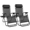 Sweetcrispy Zero Gravity Chairs, Set of 2 Portable Recliner Beach Camping Patio Outdoor Folding Lounge Chair with Cup Holder Trays and Adjustable Pillow for Poolside, Garden, Backyard, Lawn (Black) - color: Black