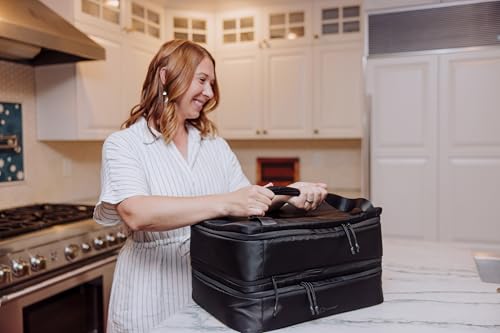 PICNIC TIME Double Decker Casserole Tote, 2-Layer Potluck Casserole Carrier, Insulated Thermal Food Carrier, Insulated Casserole Carrier, (Black) - color: Double Decker - Black