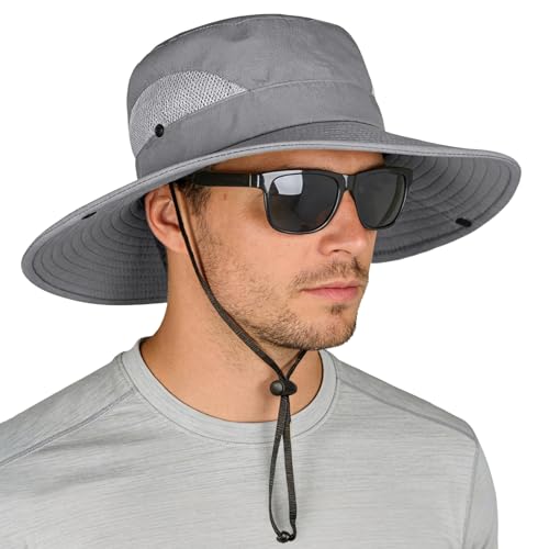 ZOORON Sun Hats for Men Women, Wide Brim Safari Hats UV Protection UPF50+ Waterproof Boonie Hats for Fishing Hiking Camping - color: 2pack-gray+green