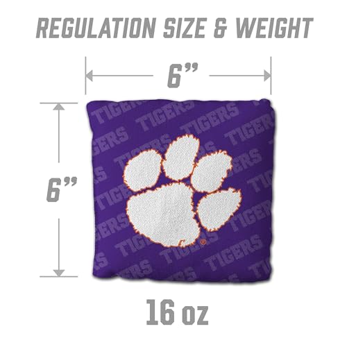 YouTheFan Officially-Licensed NCAA Set of 4 Cornhole Bags - All Weather Regulation 6” x 6” Size - 16oz Weight - Designed in USA - color: Clemson Tigers - Purple