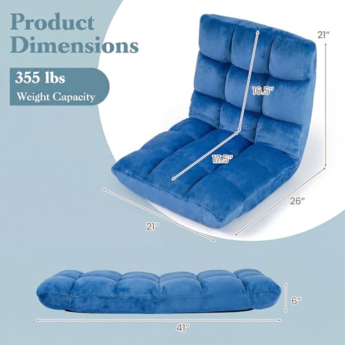 Giantex Folding Floor Chair with Back Support, 14 Adjustable Position, Padded Sleeper Bed, Couch Recliner, Gaming Video Chairs for Adults, Meditation, Living Room (Blue) - color: Blue, size: 26"x21"x21"