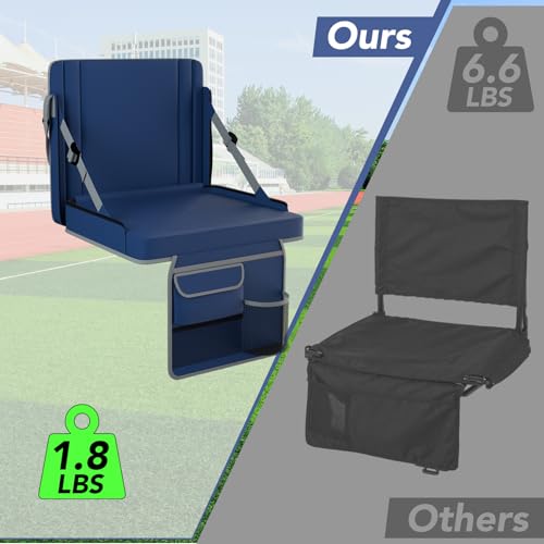 Stadium Seats with Back Support 1PACK Adjustable Bleacher Chairs with Back and Cushion Bleacher Seat with Cup Holder, Carry Handle & Shoulder Strap for Outdoor Sports Events, Picnics - color: Navy-1pc-large