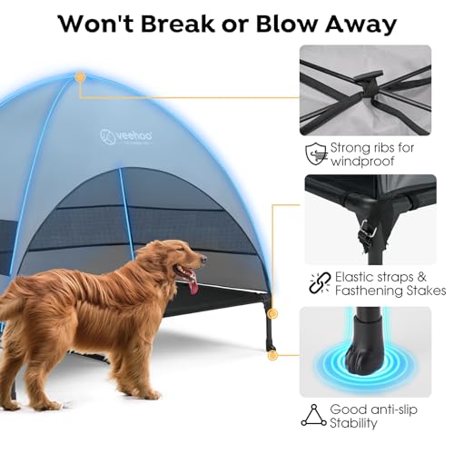 Veehoo Outdoor Dog Bed with Canopy, Cooling Elevated Pet Cot with Removable Shade, Non-Slip Feet, Raised Dog Cot for Large Dogs, Pet Tent Bed for Camping, Beach, XLarge, Black + Grey, CWC2411 - color: Black, size: 49.0"L x 33.0"W x 42.5"Th
