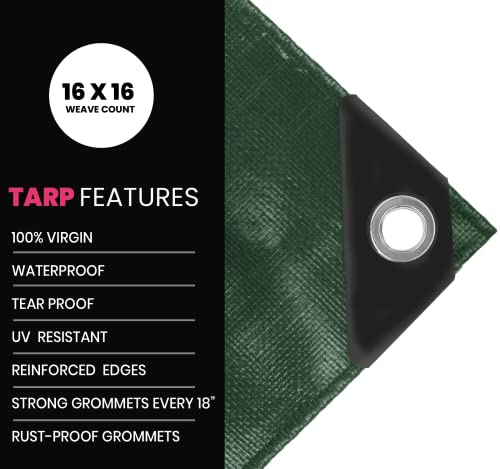 Extreme Heavy Duty 22 Mil Tarp Cover, Waterproof, UV Resistant, Rip and Tear Proof, Poly Tarpaulin with Reinforced Edges for Roof, Camping, Patio, Pool, Boat. (Green/Black 6′ X 8′) - color: Green/Black-22 Mil, size: 6′ X 8′