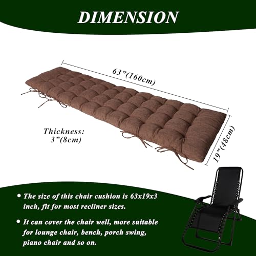 Lounge Chair Cushion Faux Linen Chaise Lounge Cushion with Ties Indoor Long Bench Cushion for Recliner Deck Chair Dormette Swing Bench 63 Inch Coffee - color: Coffee