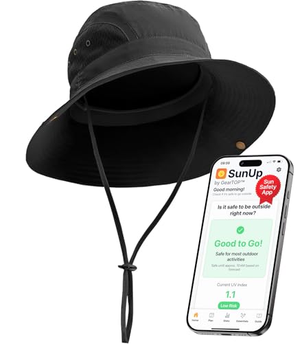 GearTOP Wide Brim Sun Hat for Men & Women, UPF 50+ Fishing Hat with Detachable Neck Flap & Face Cover Gardening Boonie Sunhat - color: Black Floater