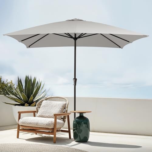 JEAREY 8x10 ft Rectangular Patio Umbrellas Outdoor Table Market Umbrella w/Crank, 8 Sturdy Ribs, UV Protection Windproof Sunproof for Garden, Deck, Backyard, Pool(Foggy Gray) - color: Foggy Gray, size: 8x10ft