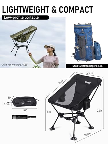 WildCall Lightweight Folding Camping Chair Compact Beach Chair with Anti-Sinking Large Feet - color: 1 X Black