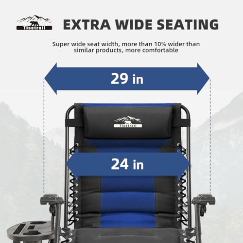 Zero Gravity Lounge Chairs - Set of 2 Oversized Reclining Patio Chairs with Adjustable Pillow & Cup Holder (500lbs Capacity, Black/Blue) - color: Black & Blue, size: X-Large/2 PCS
