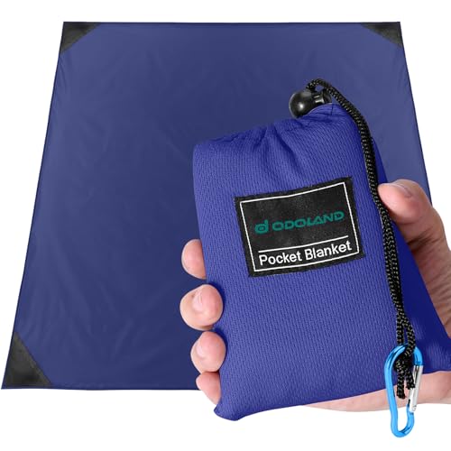 Odoland Pocket Blanket Picnic Blanket, 71" x 63" SandProof Waterproof Outdoor Beach Blanket with Portable Bag, Foldable Lightweight Sand Free Quick Drying Beach Mat for Hiking Camping Travel, Blue - color: Blue, size: 63" x 71"(2-4 People)