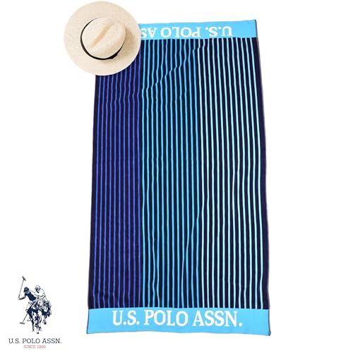 U.S. Polo Assn. 2-Pack Luxury Plush Cotton Oversized (40" x 70") Beach Towels, Striped Nautical Design, Hotel Quality for Bath & Pool- Blue/Teal - color: Blue/Teal, size: 40" x 70"