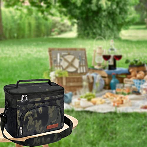 ExtraCharm Insulated Lunch Bag for Women/Men - Reusable Lunch Box for Office Picnic Hiking Beach - Leakproof Cooler Tote Bag Organizer with Adjustable Shoulder Strap for Adults-Black Camo - color: Black Camo